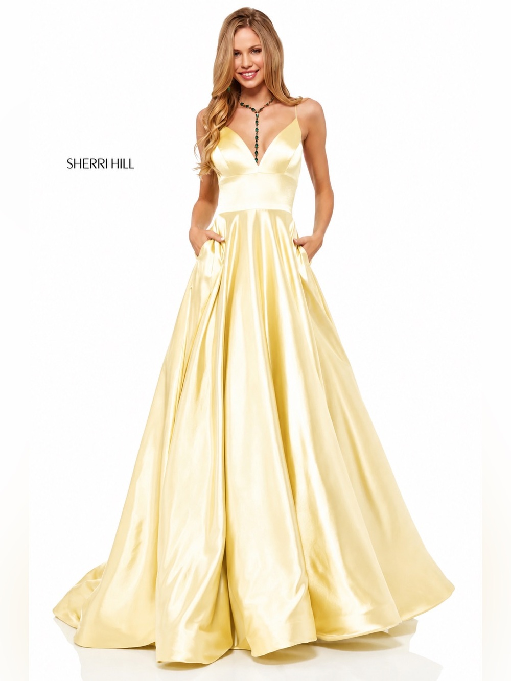 Sherri Hill Yellow Ball Gown Size 8 NWT Prom Pageant Formal Wedding Pockets